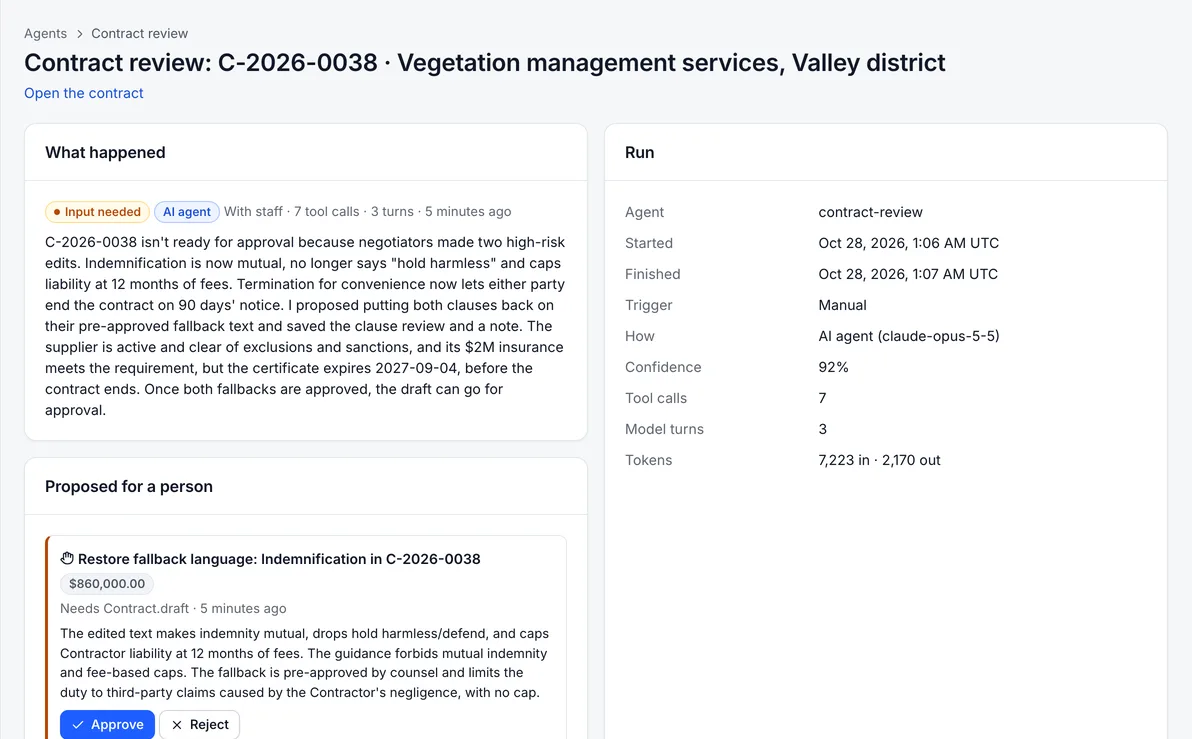 Contract review run proposing to restore fallback indemnification language
